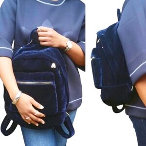 Aimee Kestenberg Woodside Velvet Backpack Blue Gold Zipper Rare